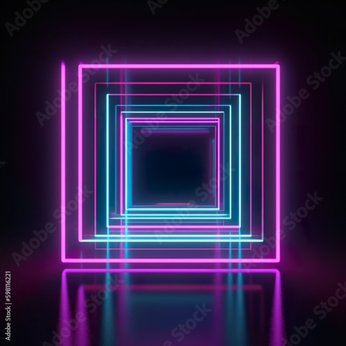 Decorative neon square pattern on black background