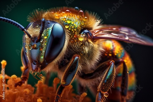 Macro closeup of a honey bee and pollen illustrated with generative AI © Grego