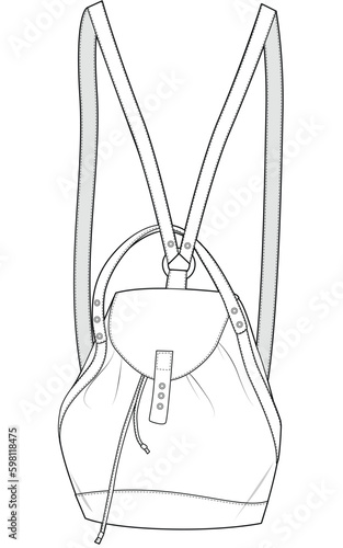 girls mini backpack flat sketch vector illustration technical drawing template. cad mockup.