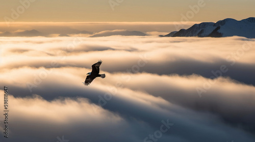 Eagle in flight above the clouds, Generative Ai