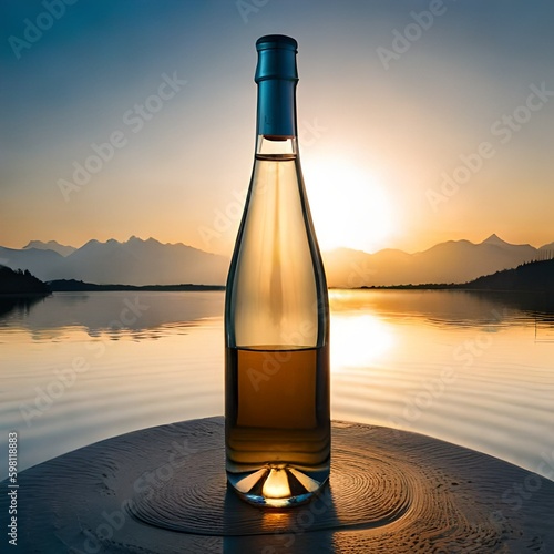 bottle of wine on sunset