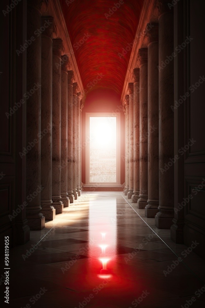 Connecting Heaven and Earth: Symbolic Red Heart on Ancient Marble Building: Generative AI