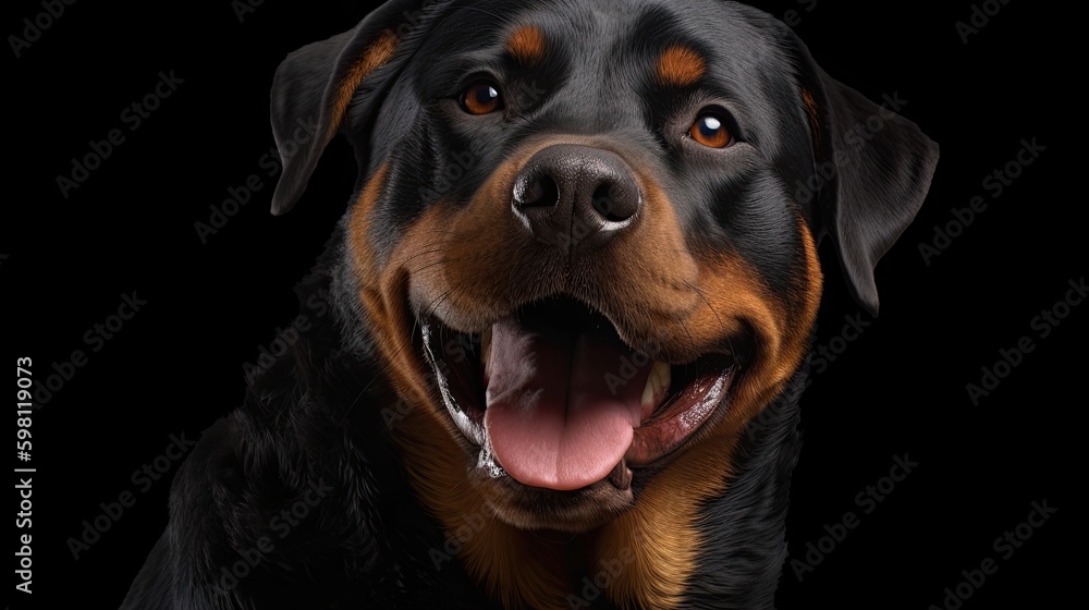 Happy Joyous Rottweiler Smile Lights Up Isolated Background: Cute Puppy Dog Animal Portrait: Generative AI