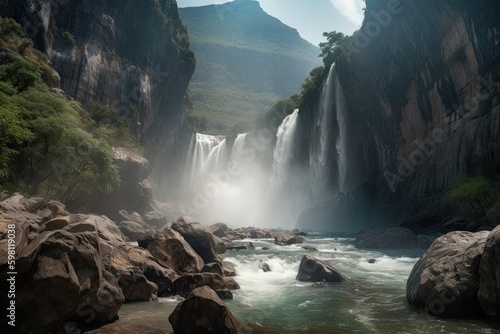 Awe-Inspiring Nature s Grand Spectacle  A Massive Waterfall  Generative AI