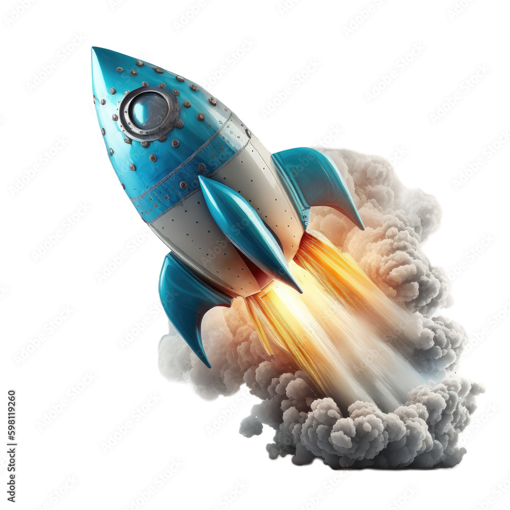 Blue rocket takes off isolated on white, transparent background, PNG ...