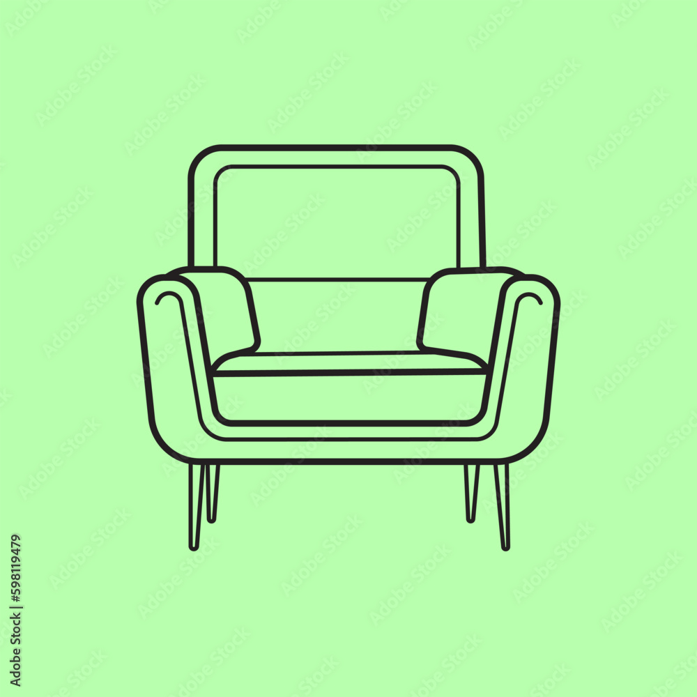 A chair with a black line drawn on a green background.