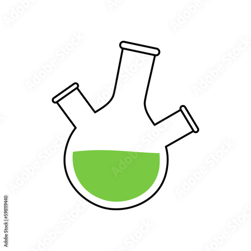 Three neck round bottom flask icon. Laboratory glass equipment silhouette. Vector illustration.