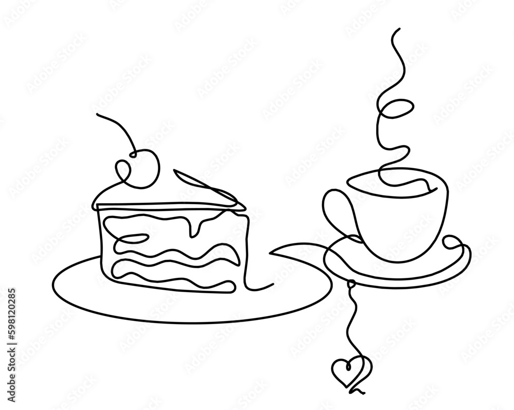 custom made wallpaper toronto digitalAbstract piece of cake and heart as continuous lines drawing on white background