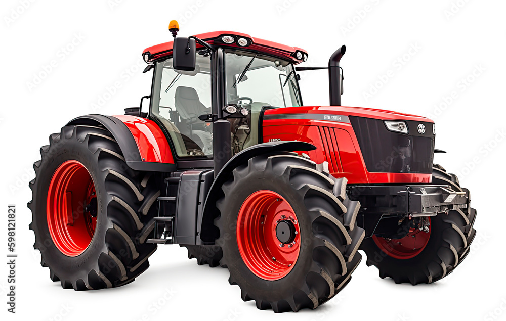 Obraz premium New and modern red agricultural generic tractor isolated on white background