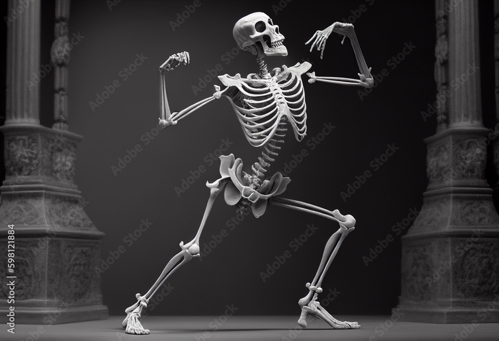 Dancing skeleton on a dark background. AI Generated Dancing skeleton on a dark background. AI Generated