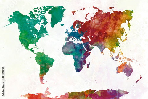 Fototapeta Naklejka Na Ścianę i Meble -  World map in watercolor