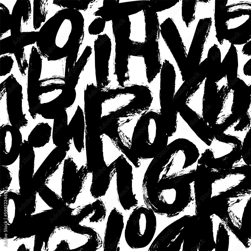Alphabet letters in graffiti style seamless pattern. Brush drawn grunge ...