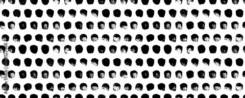 Brush drawn regular blots seamless pattern. Hand drawn polka dot seamless pattern. Abstract geometric horizontal banner with bold round brush strokes. Dot abstract vector background.