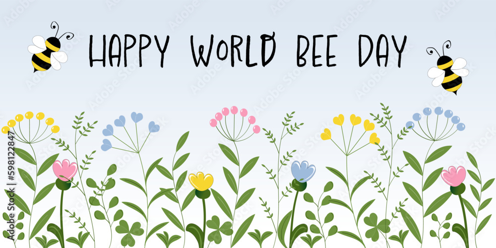 Happy World Bee Day Schriftzu in englischer Sprache Schönen