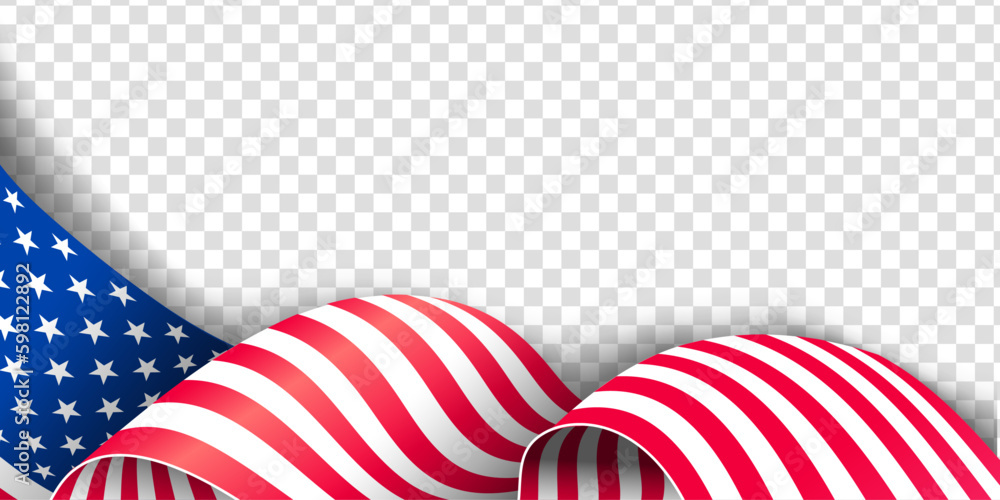 Fototapeta premium Waving the flag of the United States of America. Illustration of wavy American Flag for Independence Day, labor day, and memorial day. American Flag Flowing on transparent background.