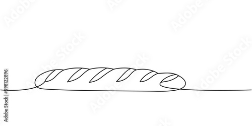 Fresh baguette one line continuous drawing. Bakery pastry products continuous one line illustration. Vector minimalist linear illustration.