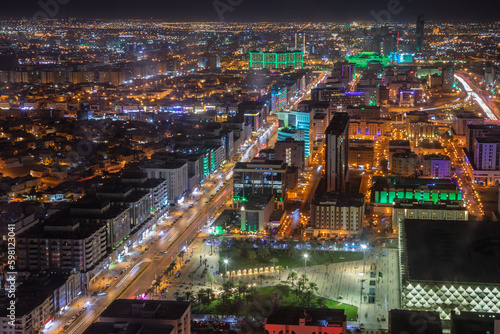 Night panorama of downtown of Riyadh city, Al Riyadh, Saudi Arabia