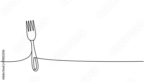 Kitchen fork one line continuous drawing. Kitchen tools continuous one line illustration. Vector minimalist linear illustration.