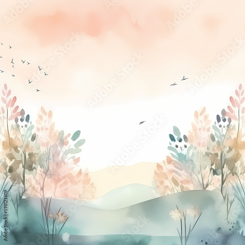 Nature Background Watercolor. Generative AI © Darwis