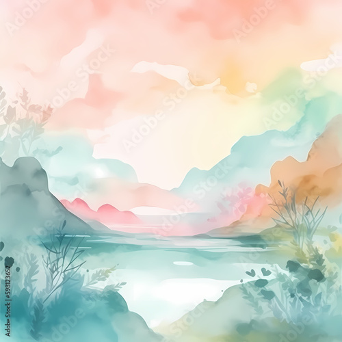 Nature Background Watercolor. Generative AI