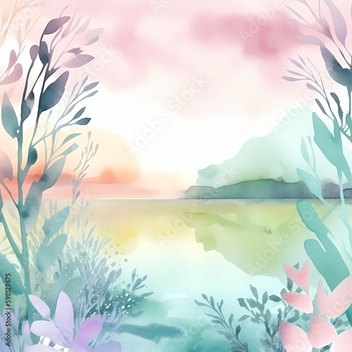 Nature Background Watercolor. Generative AI