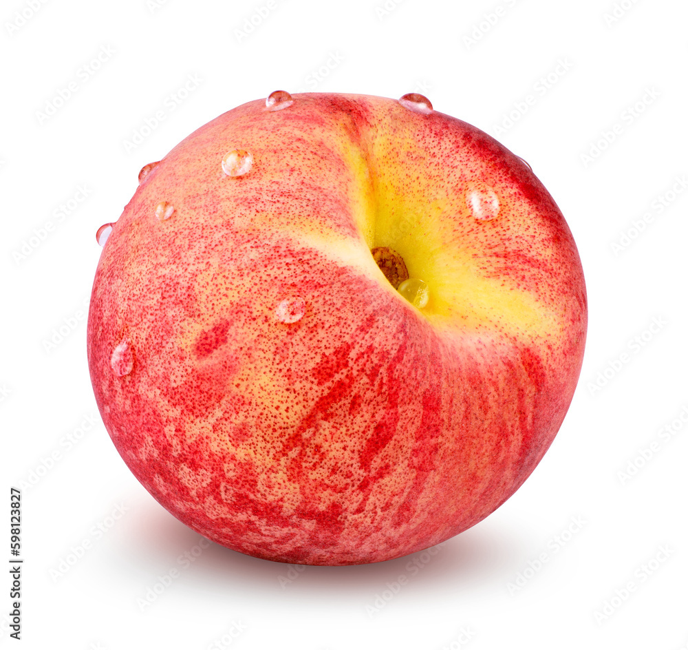 Peach in water drops isolated on transparent background Peach in water drops isolated on transparent background