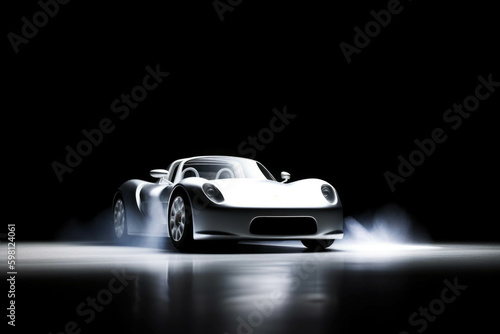 A silver street racing car with a powerful engine and large air intakes. Speed drive concept. AI generation. Generative AI