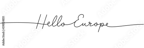 Hello Europe - word with continuous one line. Minimalist drawing of phrase illustration. Europe country - continuous one line illustration.
