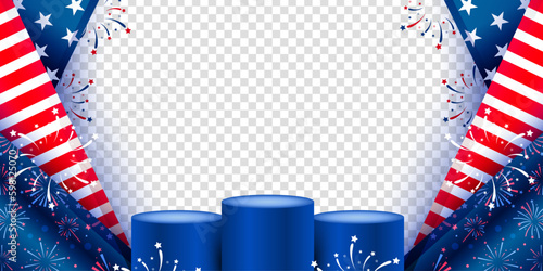 American 4th of July pattern block template on transparent background with cylindrical product display. Vector illustration.