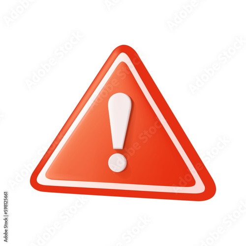 Attention sign 3D icon. Warning icon. Exclamation mark icon, hazard warning attention sign, danger and caution symbol, error logo. 3D vector render icon isolated on white Generative AI