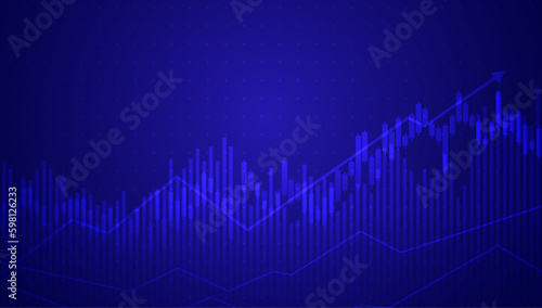Business candle stick graph chart of stock market investment trading on blue background. Bullish point, up the trend of graph. Economy vector design.