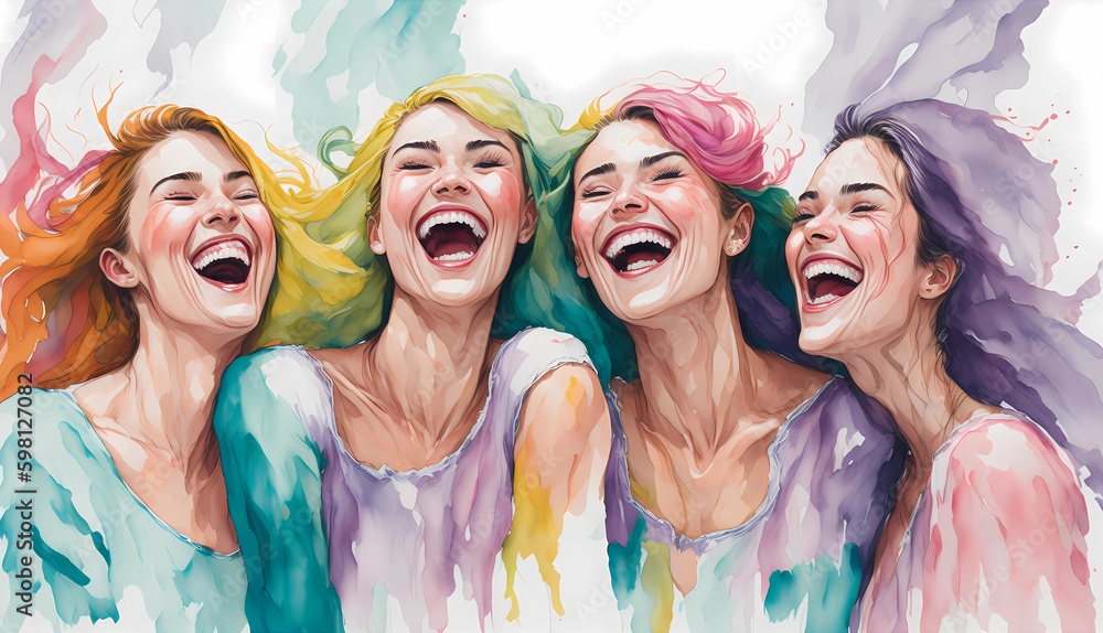 A group of happy women, watercolor style - Generative AI