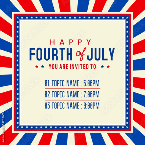 United States of America 4th of July abstract invitation banner background template design with greetings and event topic names. Vector illustration. 