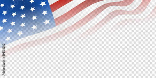 United states of America waving flag with empty, blank, copy space on transparent background. Vector illustration. photo