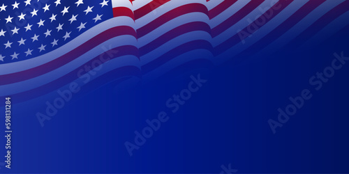 United states of America waving flag with empty, blank, copy space on blue background. Vector illustration.