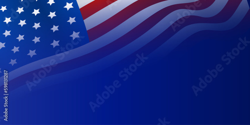 United states of America waving flag with empty, blank, copy space on blue background. Vector illustration.