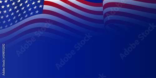 United states of America waving flag with empty, blank, copy space on blue background. Vector illustration.