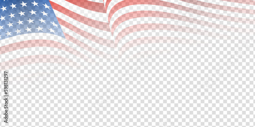 United states of America waving flag with empty, blank, copy space on transparent background. Vector illustration.