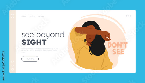 See Beyond Sight Landing Page Template. Young Woman Covering her Eyes Like Wise Monkey Do Not See Evil Generative AI