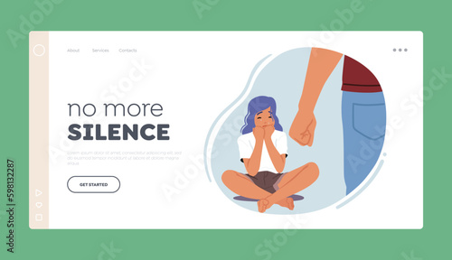 No More Silence Landing Page Template. Father's Fist Raised Over Crying Daughter Sitting on Floor, Emotional Abuse Generative AI