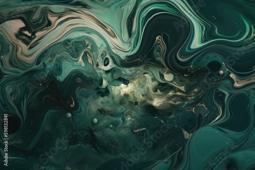Teal and green swirls of liquid, in the style of surreal 3d landscapes. Generative AI