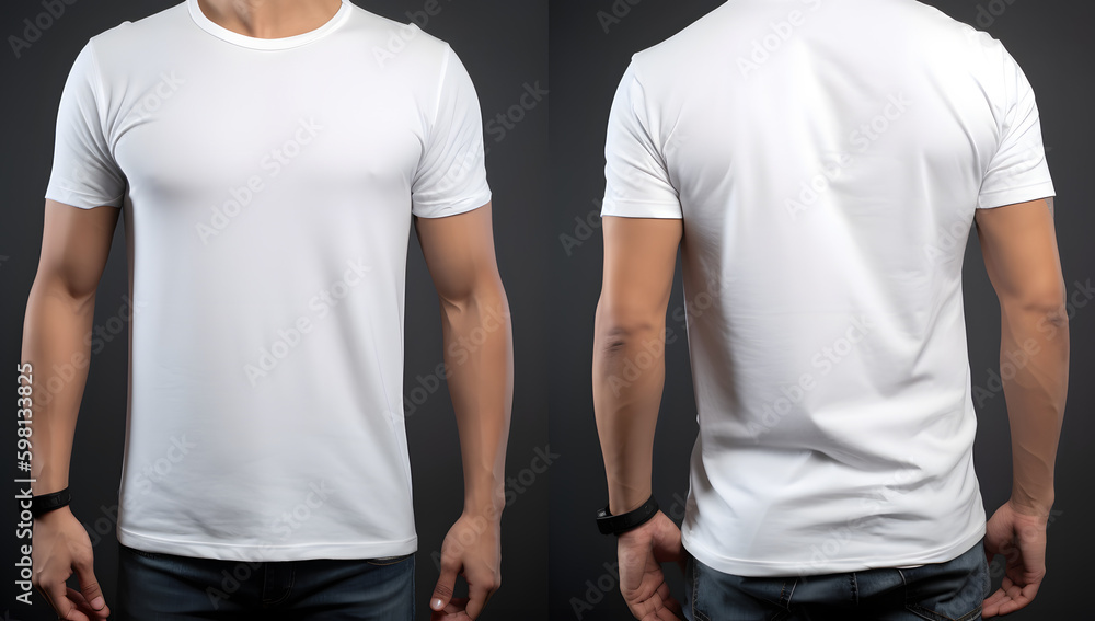 white t shirt mockup template for man chest centered, front & back view ...