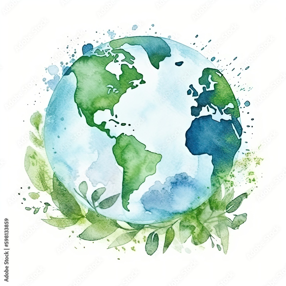 Earth day globe, watercolor art of the earth for earthday. wallpaper background image of the globe, AI - obrazy, fototapety, plakaty 
