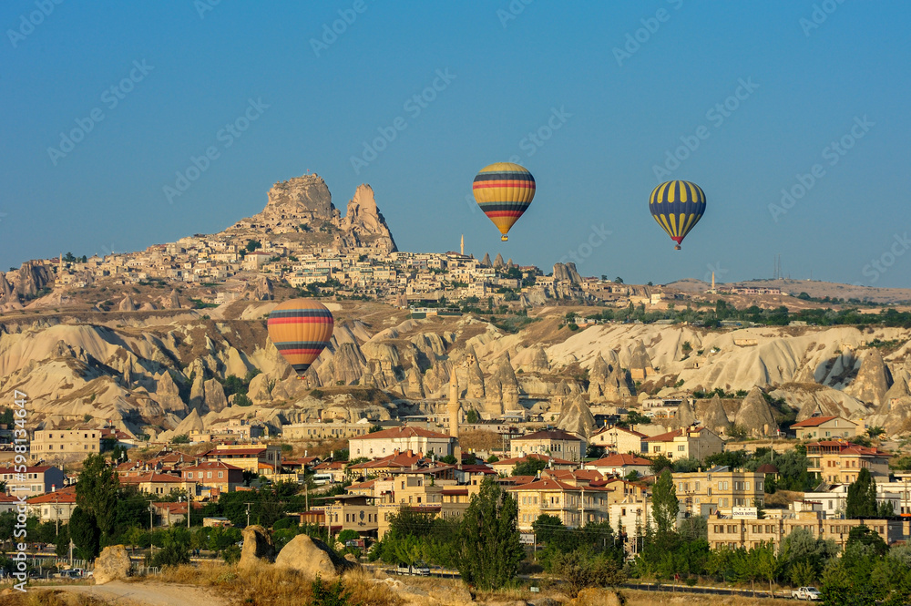 Cappadocia in Turkey with extraordinary hot air balloons in the sky