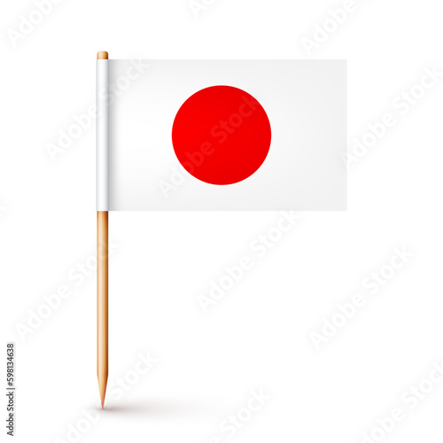 Realistic Japanese toothpick flag. Souvenir from Japan. Wooden toothpick with paper flag. Location mark, map pointer. Blank mockup for advertising and promotions. Vector illustration Generative AI