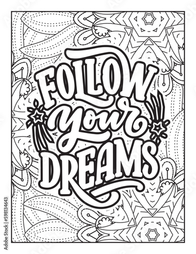 Fototapeta Naklejka Na Ścianę i Meble -  Affirmative quotes coloring page. Positive quotes. Good vibes. Coloring book for adults. Typography design. Hand drawn with inspiration word. Coloring for adult and kids. Quotes. Quotes Coloring.