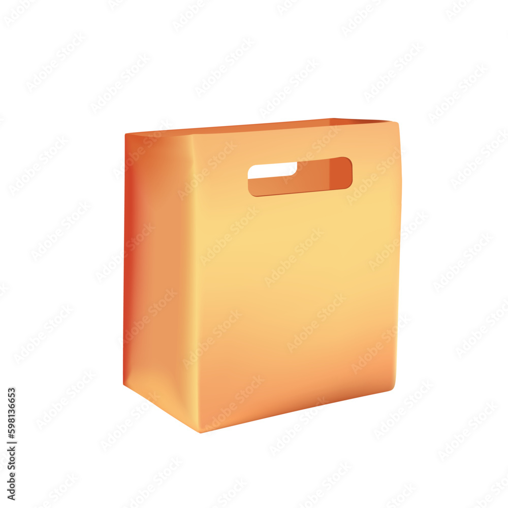 3D open paper bag icon isolated on white background. Folded paper package with handle vector illustration in cartoon 3D style. Brown clear empty blank craft paper bag for takeaway Generative AI 3D open paper bag icon isolated on white background. Folded paper package with handle vector illustration in cartoon 3D style. Brown clear empty blank craft paper bag for takeaway Generative AI