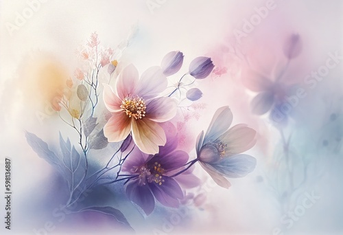 Abstract floral background with watercolor effect by Generative AI
