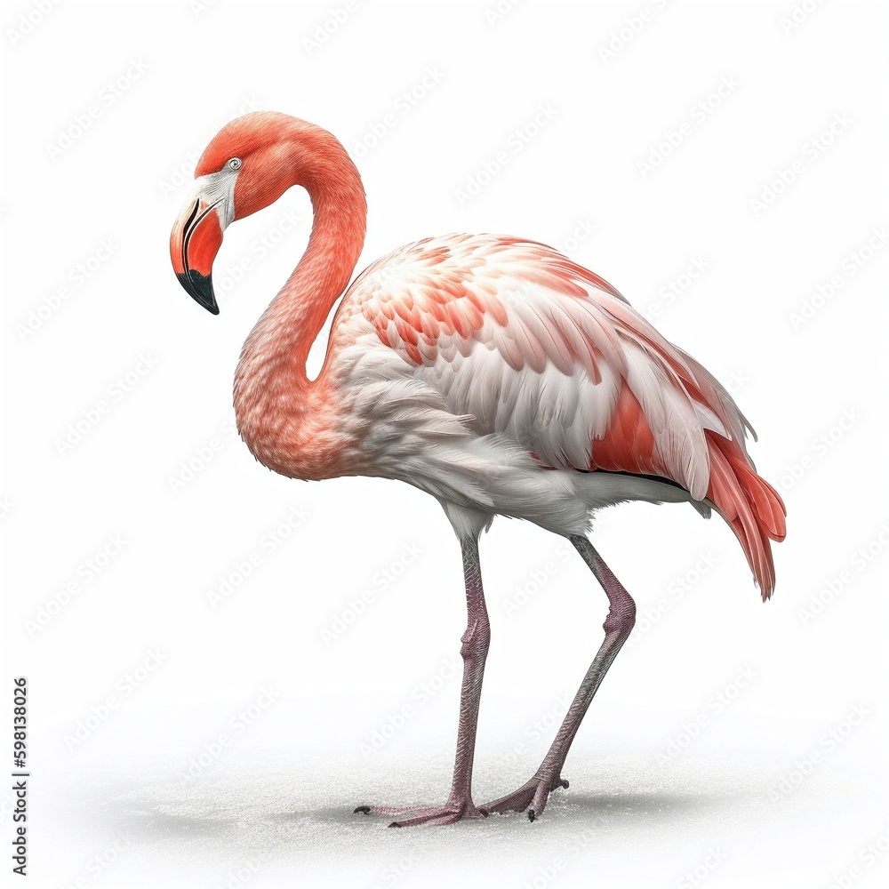 Flamingo isolated on white background (Generative AI)