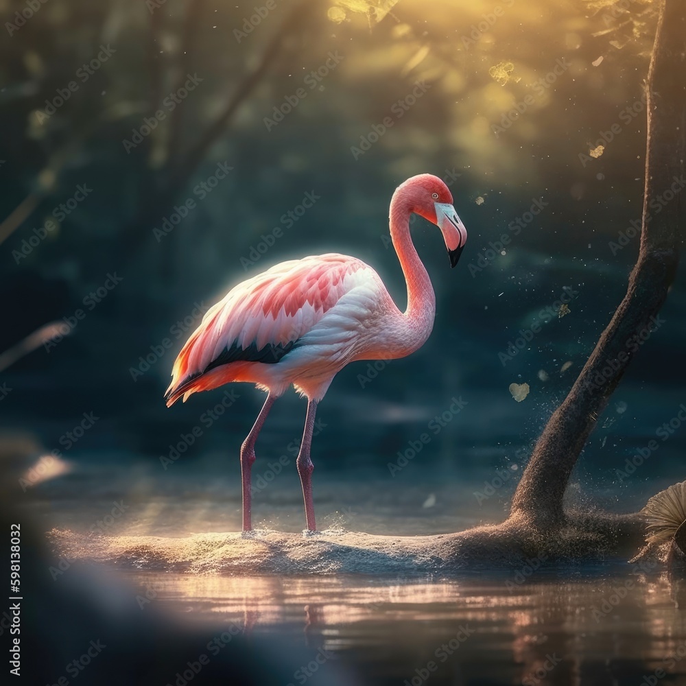 Flamingo in natural habitat (generative AI)
